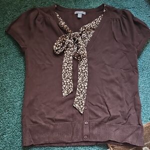 Apt. 9 Brown Blouse with Floral Tie